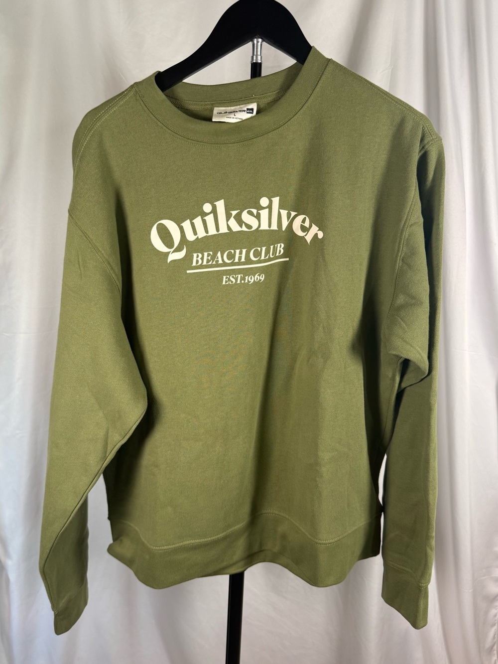 Quiksilver Men’s Beach Club Olive Green Crewneck Sweatshirt Size L NWT